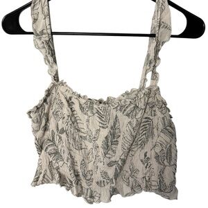Paper Crane Black and Cream Leaf Pattern Crop Top
